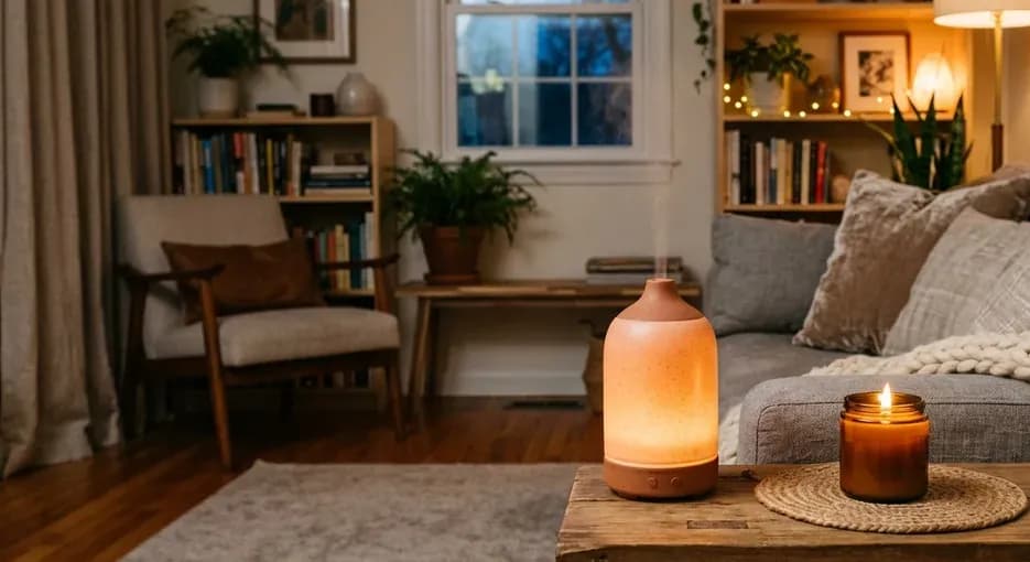 Diffuser mit warmem Licht im Wohnzimmer