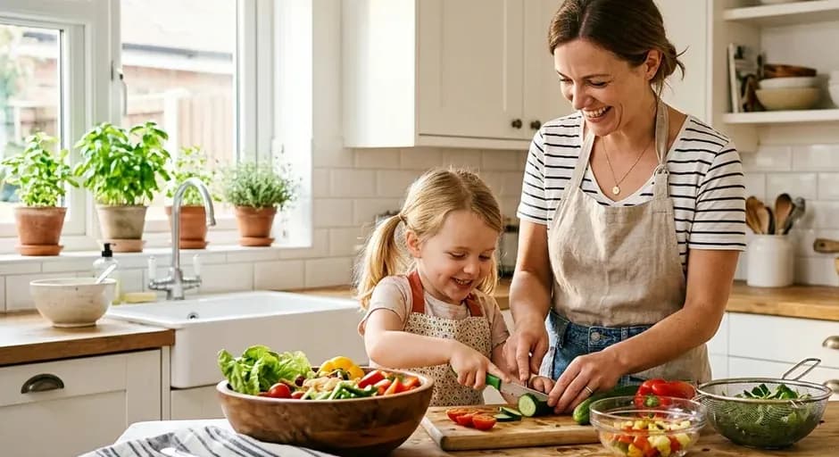 Mutter und Kind kochen zusammen