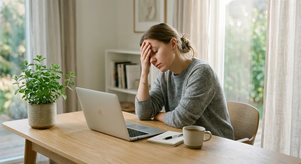 Person am Schreibtisch mit mentalem Nebel