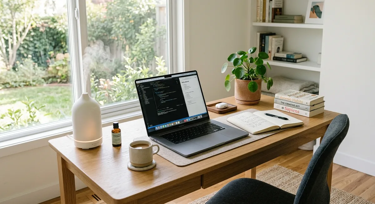 Aufgeräumter Home-Office Schreibtisch